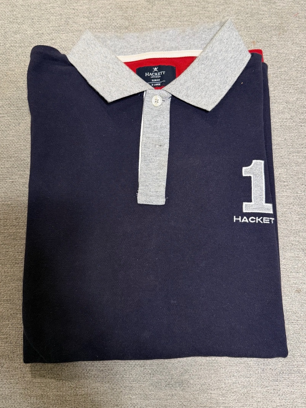 Hackett Navy Polo with Gray Collar and White Accents